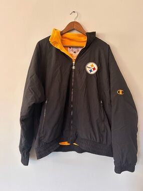 PITTSBURGH STEELERS VINTAGE CHAMPION TEAM ISSUE WINTER JACKET SIZE XL SEWN LOGOS